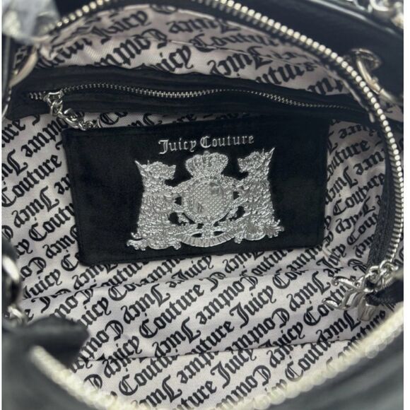 Juicy Couture Black Velour Faux Leather Nuova Twig Dog Double Handle X-Body Bag - Picture 8 of 10